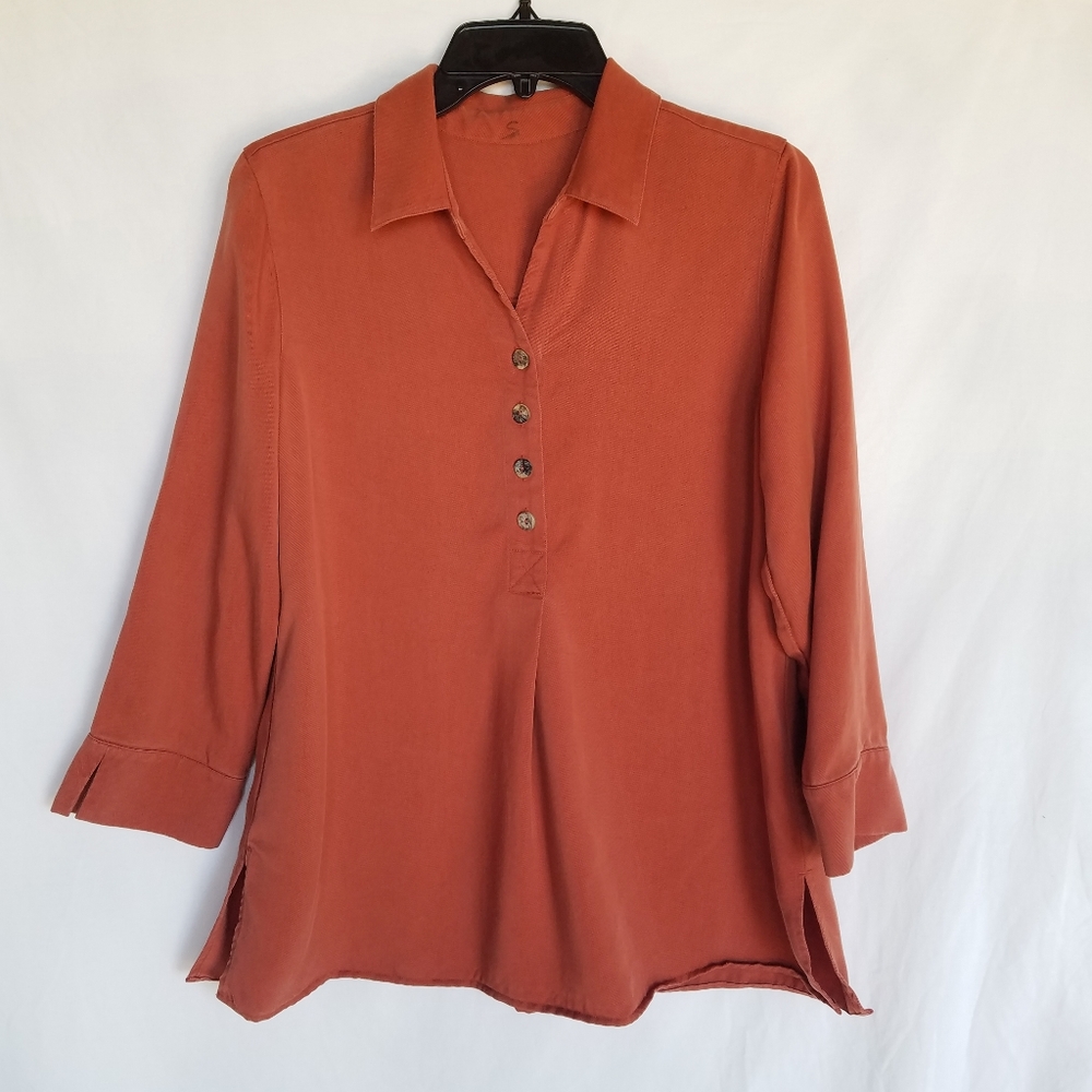 Rust Orange Button Up Tunic Blouse - image 3